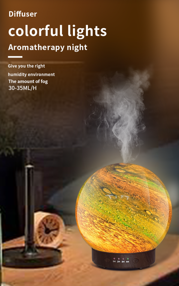 3D ग्रह सुंदर डिजाइन सात रंग प्रकाश सुगंध विसारक ग्लास बॉल सजावट घर डेस्कटॉप के लिए आवश्यक तेल विसारक 3